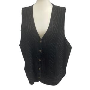 August Max Woman 2X Sleeveless Genuine Leather Lined Button Up Vest